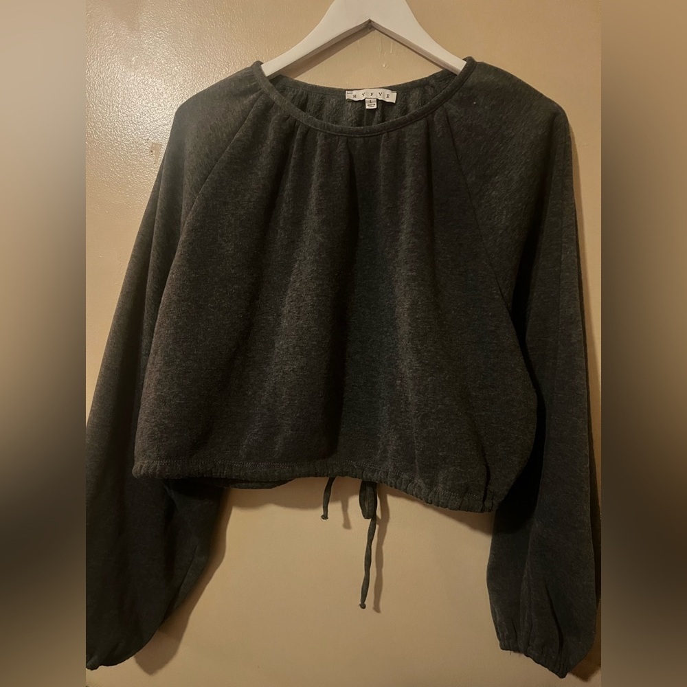 Hyfve Charcoal Gray Balloon Sleeve Top Cinch Waist Relaxed Large Anthropologie